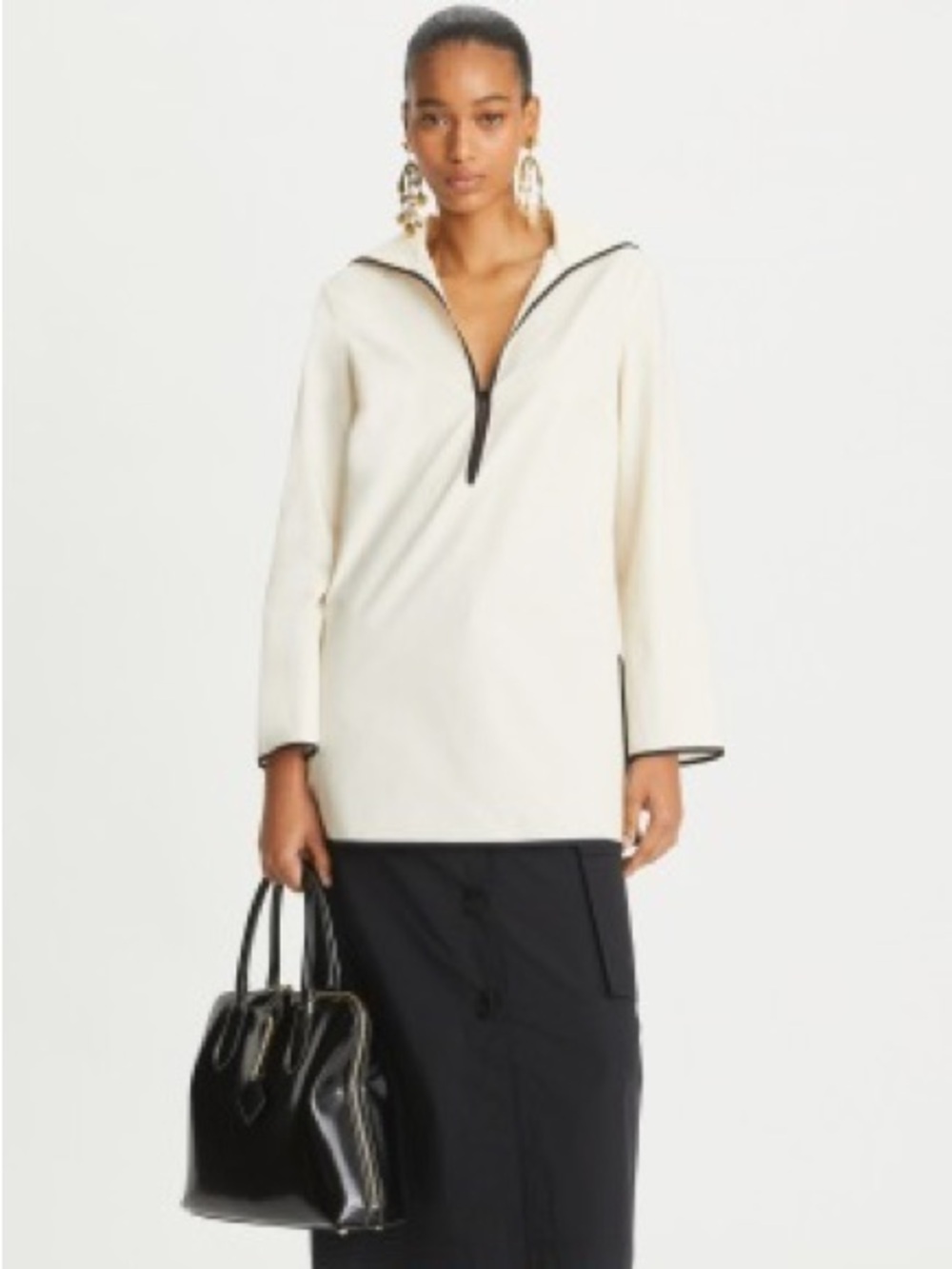 Tory Burch long-sleeve cotton tunic French cream size  8